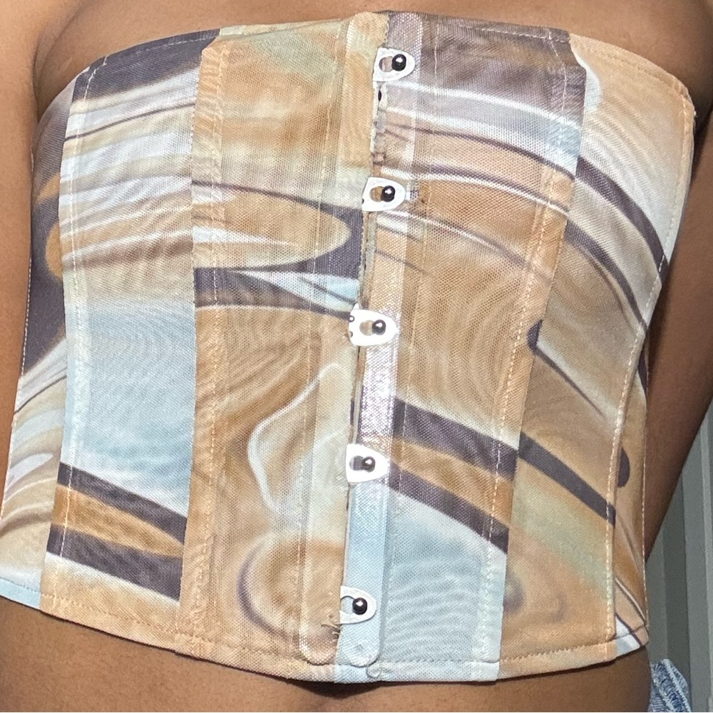 Multi-coloured corset top with zipper